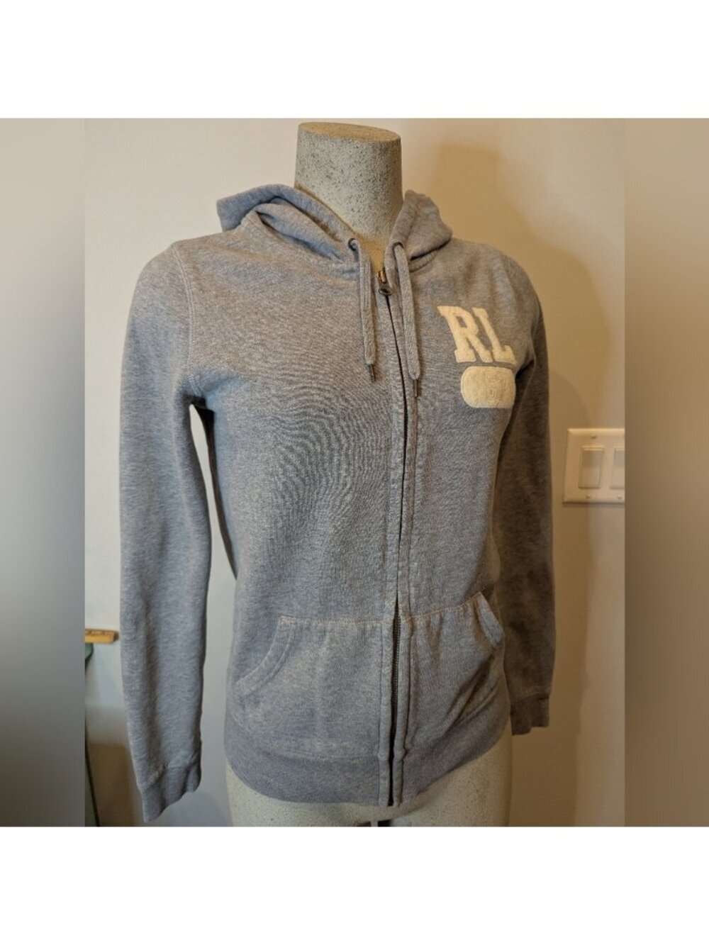 Ralph Lauren Polo Zip Up Hoodie Women L Gray Sweatshirt Classic Y2K Streetwear - Picture 5 of 11
